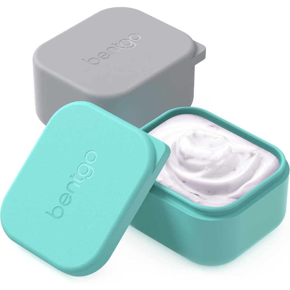 image:imageBentgo Sidekicks 2Pack Silicone Container Set  Dipping Sauce Cups for Condiments amp Small Snacks Reusable Durable amp LeakProof Liquid Storage Salad Dressing Container  26 oz Gray amp AquaGray  Aqua
