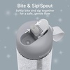 Bentgo Kids Water Bottle – Leak-Proof, Durable Tritan PFAS- & BPA-Free 15 fl oz, Kids/Toddlers Ages 3+ for School & Sports; Bite & Sip Spout, Carrying Handle, Dishwasher Safe (NEW Blooming Floral)(Glitter Edition – Silver)