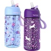 Bentgo Kids Water Bottle – Leak-Proof, Durable Tritan PFAS- & BPA-Free 15 fl oz, Kids/Toddlers Ages 3+ for School & Sports; Bite & Sip Spout, Carrying Handle, Dishwasher Safe (NEW Blooming Floral)(Unicorn & Lavender Galaxy)