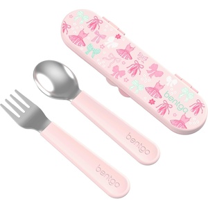 Bentgo Kids Plastic Utensil Set with Fork, Spoon, & Storage Case(Ballet and Bows)