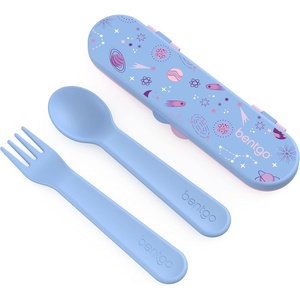 Bentgo Kids Plastic Utensil Set with Fork, Spoon, & Storage Case(Lavender Galaxy)