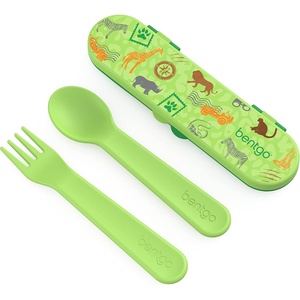 Bentgo Kids Plastic Utensil Set with Fork, Spoon, & Storage Case(Safari)