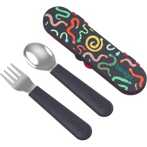 Bentgo Kids Plastic Utensil Set with Fork, Spoon, & Storage Case(Sssnakes)