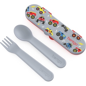 Bentgo Kids Plastic Utensil Set with Fork, Spoon, & Storage Case(Trucks)