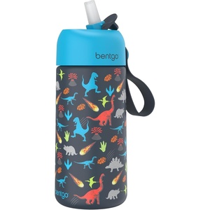 Bentgo Kids Stainless Steel Water Bottle, Leak-Proof, 14 oz, Bite & Sip(Dinosaur)