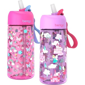 Bentgo Kids Water Bottle – Leak-Proof, Durable Tritan PFAS- & BPA-Free 15 fl oz, Kids/Toddlers Ages 3+ for School & Sports; Bite & Sip Spout, Carrying Handle, Dishwasher Safe (NEW Blooming Floral)(Rainbows and Butterflies & Fairies)