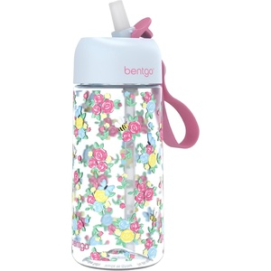 Bentgo Kids Water Bottle – Leak-Proof, Durable Tritan PFAS- & BPA-Free 15 fl oz, Kids/Toddlers Ages 3+ for School & Sports; Bite & Sip Spout, Carrying Handle, Dishwasher Safe (NEW Blooming Floral)(Blooming Floral)