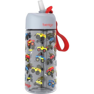 Bentgo Kids Water Bottle – Leak-Proof, Durable Tritan PFAS- & BPA-Free 15 fl oz, Kids/Toddlers Ages 3+ for School & Sports; Bite & Sip Spout, Carrying Handle, Dishwasher Safe (NEW Blooming Floral)(Trucks)