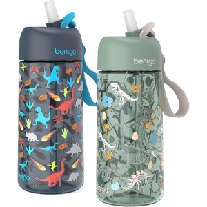 Bentgo Kids Water Bottle – Leak-Proof, Durable Tritan PFAS- & BPA-Free 15 fl oz, Kids/Toddlers Ages 3+ for School & Sports; Bite & Sip Spout, Carrying Handle, Dishwasher Safe (NEW Blooming Floral)(Dinosaur & Dino Fossils)