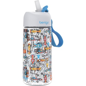 Bentgo Kids Water Bottle – Leak-Proof, Durable Tritan PFAS- & BPA-Free 15 fl oz, Kids/Toddlers Ages 3+ for School & Sports; Bite & Sip Spout, Carrying Handle, Dishwasher Safe (NEW Blooming Floral)(Race Cars)