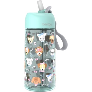 Bentgo Kids Water Bottle – Leak-Proof, Durable Tritan PFAS- & BPA-Free 15 fl oz, Kids/Toddlers Ages 3+ for School & Sports; Bite & Sip Spout, Carrying Handle, Dishwasher Safe (NEW Blooming Floral)(Puppy Love)